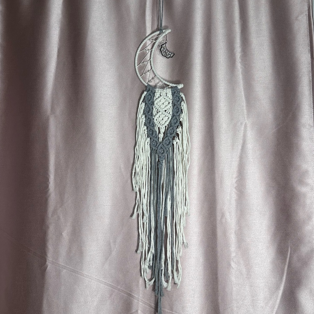 Gray & White Macramé Moon Dream Catcher